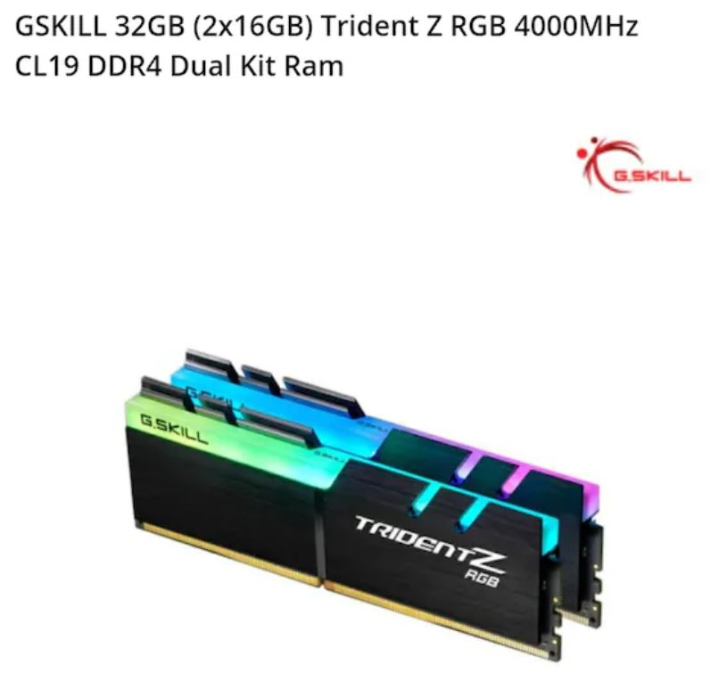 GSkill 32GB (2x16GB) DDR4 RGB Ram