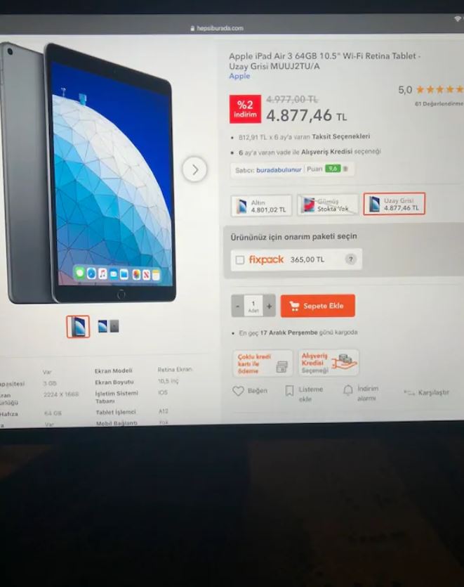 Apple iPad Air 3 10.5 64 GB Wi-Fi Retina Tablet