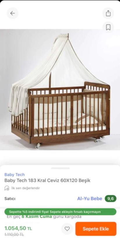 Baby Tech Kral Organik Ceviz Ağacı Beşik
