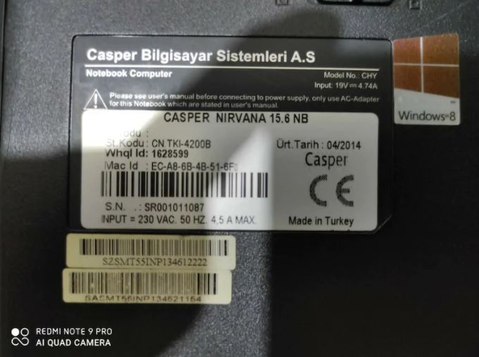 Casper nirvana Laptop Bilgisayar